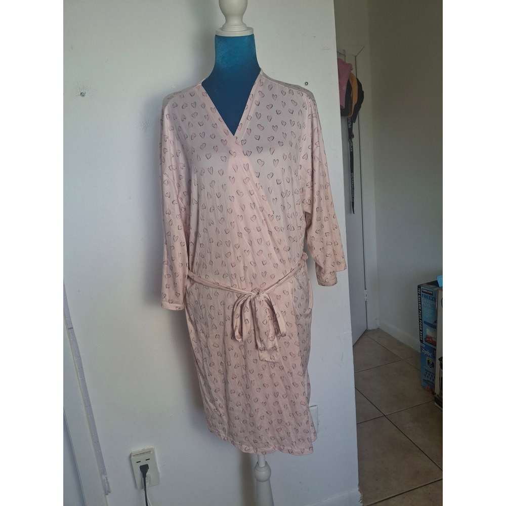 Flora by Flora Nikrooz Pink Heart Print Wrap Robe Size Large Loungewear